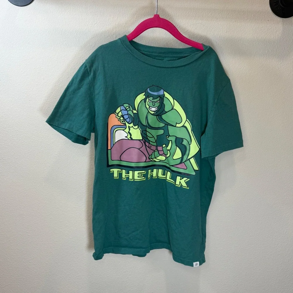 Gap Kids Marvel The Hulk Graphic Tee Green Short Sleeve Shirt Size L 10-11